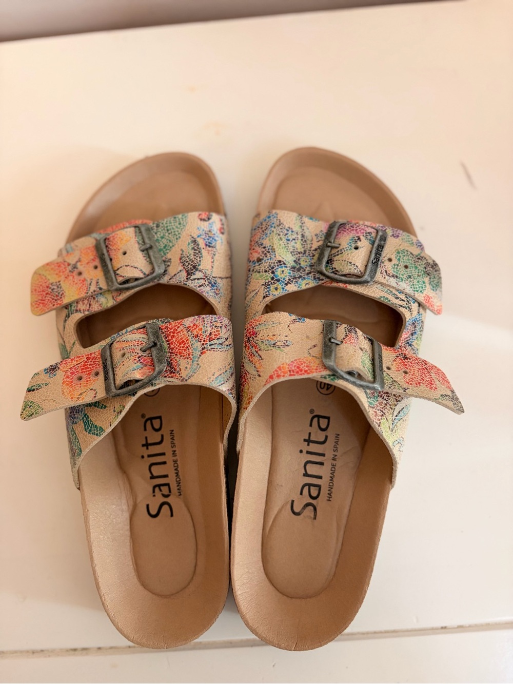 Sanita Floral Dual-Buckle Slide Sandals in Multicolor Pastel